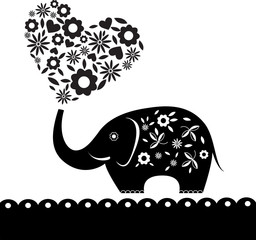 cute elephant with flowers. Heart card