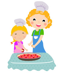 Happy mother with her daughter cooking in the kitchen