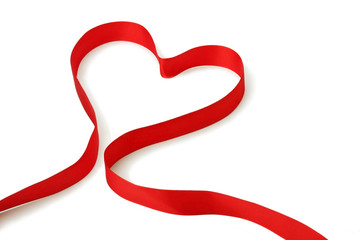 red silk ribbon on the white background