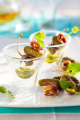 appetizers on cocktail sticks