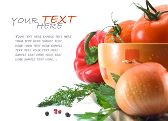 Fresh vegetables in a plate isolated on the white