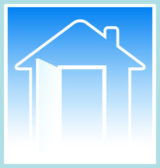 blue modern house silhouette with open door