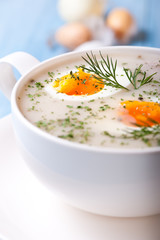 Borscht with Eggs and Dill for Easter. Polish Cuisine