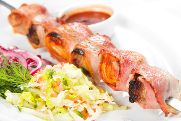 barbecue with sauce and vegetables