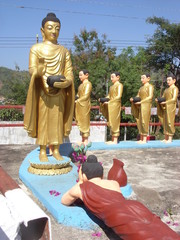 Buddha and devotees statues, Tachilek, Myanmar