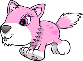 Pink Girl Wolf Puppy Dog Vector Illustration Art