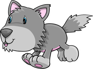 Cute Gray Wolf Puppy Dog Vector Illustration Art