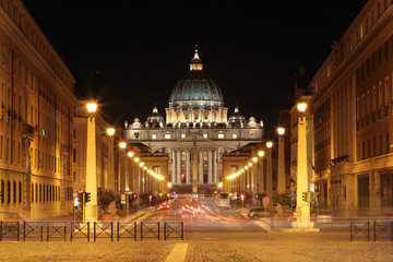 Front View of Saint Peter's Basilica,Vatican at night