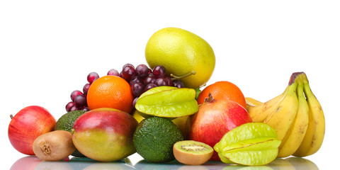 Assortment of exotic fruits isolated on white