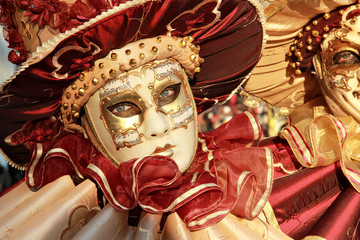 Red and gold mask detail . 2012 Venice Carnival
