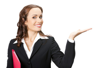 Fototapeta premium Business woman showing, isolated