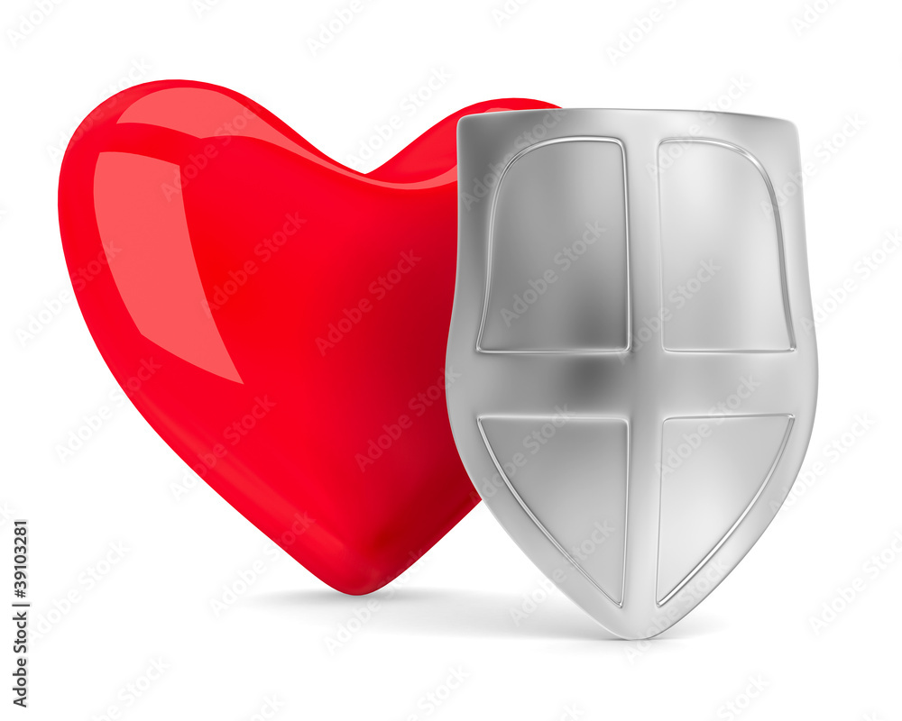 Canvas Prints heart and shield on white. isolated 3d image