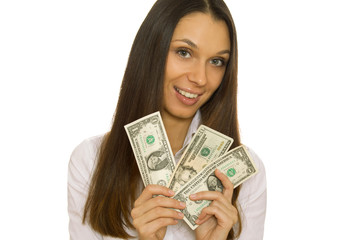 Attractive business woman holding dollars