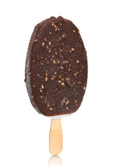 delicious ice-cream with nuts on a stick isolated on white