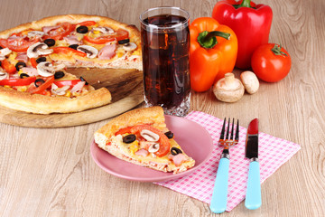 Composition with slice of pizza