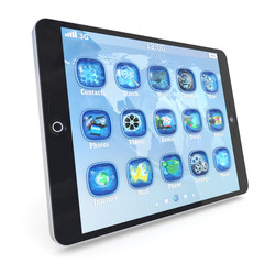 Tablet PC touchpad with 3d applications isolated on white