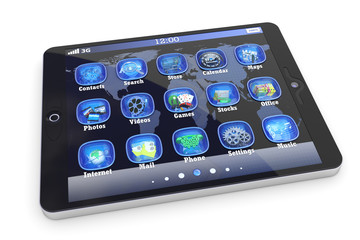 Tablet PC touchpad with 3d applications isolated on white