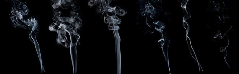 Smoke on black background. Set of six.