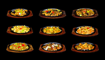 Collage with chinese food on pan