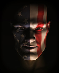 Closeup Illustration of Man Wearing USA Flag Face Paint
