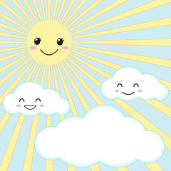 Vector illustration of smiling sun and clouds