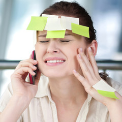 Business woman with stickers