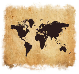 Grunge map of world isolated on white