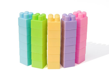 columns shaped from colorful toy bricks