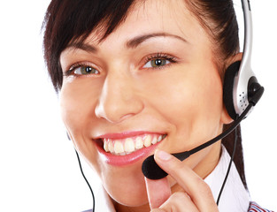 Beautiful business woman with headset. Call center