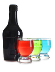 Color cups and black bottle