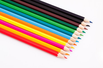 Color pencils on white isolated background