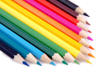 Color pencils on white isolated background