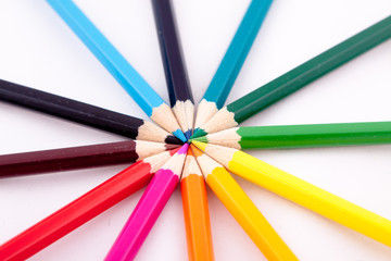 Naklejka premium Color pencils on white isolated background