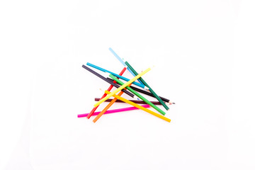 Color pencils on white isolated background