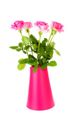 Bouquet of roses in pink vase