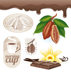 Vector set - Cocoa beans and chocolate
