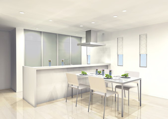 オープンキッチンとダイニング