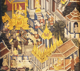 Thai Mural Painting Castle Metals on the wall