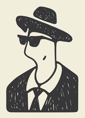 Funny businessman wearing suit, sunglasses and hat