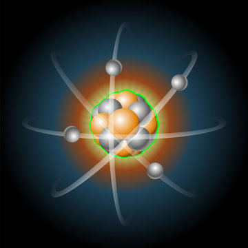 atom with nucleus of protons and electrons