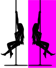black silhouette of a sexy girl dancing with a pole