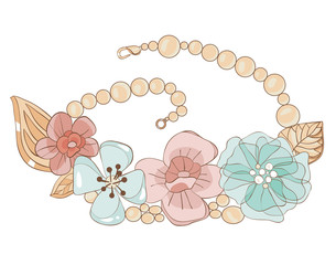Necklace with flowers in gentle tones
