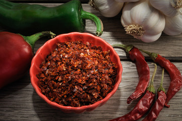 pepper flakes and  dried garlics