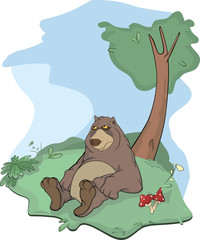 Obraz premium Brown bear on a glade. Cartoon