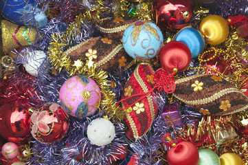 Fototapeta na wymiar Christmas decorations before putting on the christmas tree
