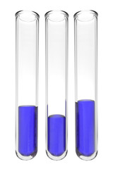 three testtubes with blue liquids