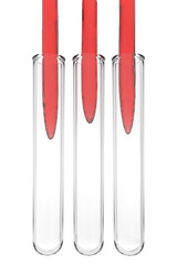 red liquid flows in three testtubes