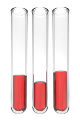 three testtubes with red liquids