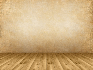 Interior background - wooden floor and grunge wall