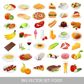 Big vector set: food (various delicious dishes)